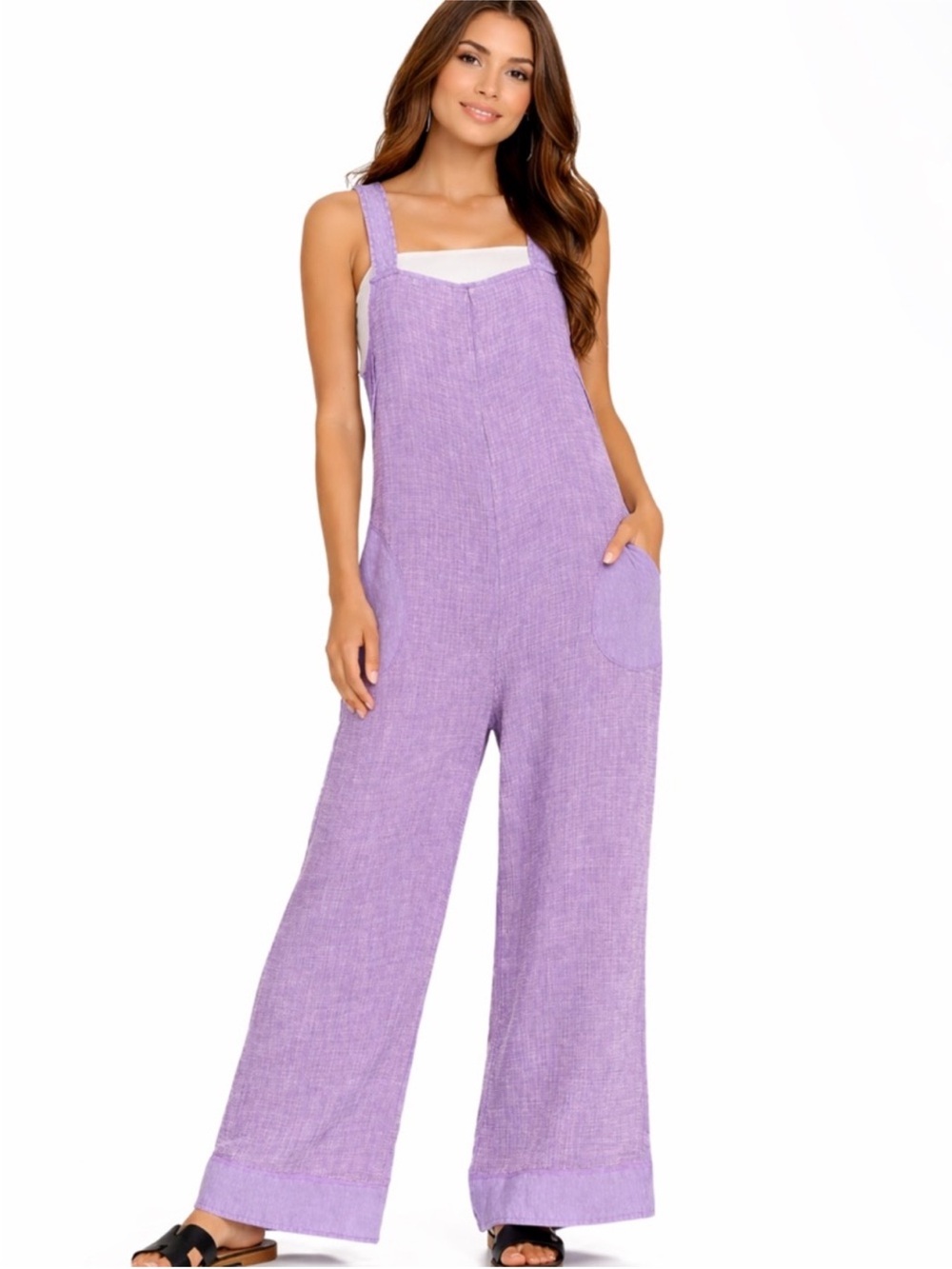 Zenana Lilac Wide-Leg Linen-Blend Jumpsuit